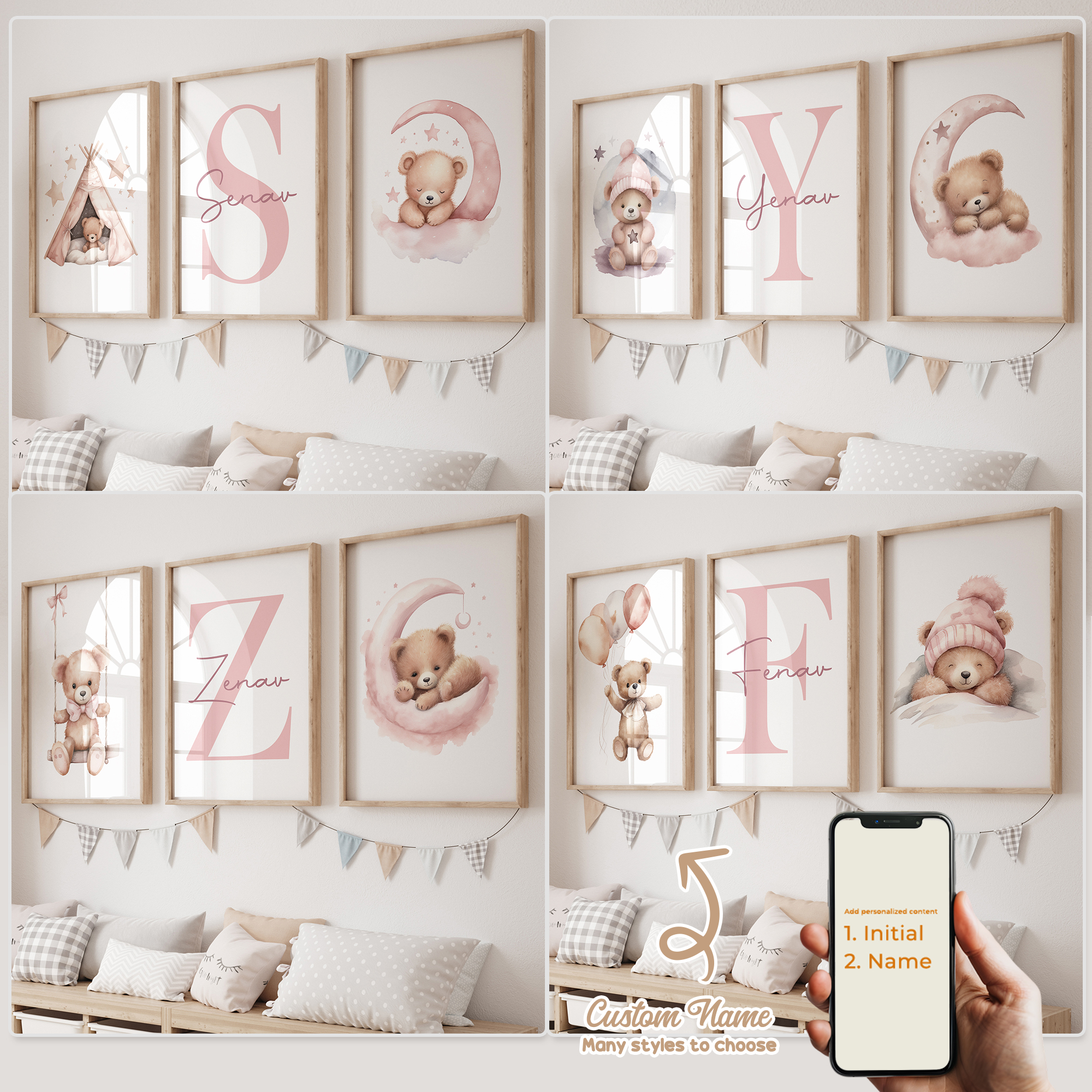 Interior Design Room - 3pcs Personalized Custom Name Cartoon Pink