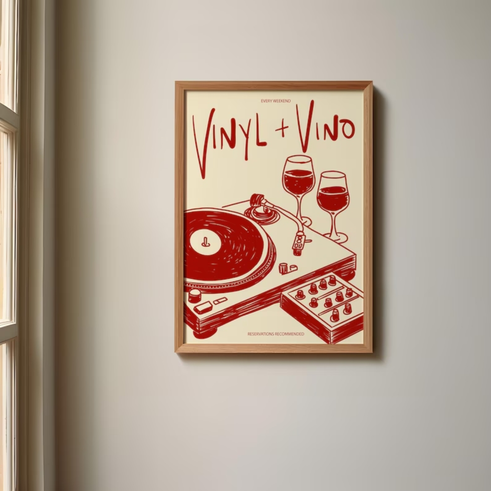 Interior Design Room - Vinyl & Vino Music Illustration Wine