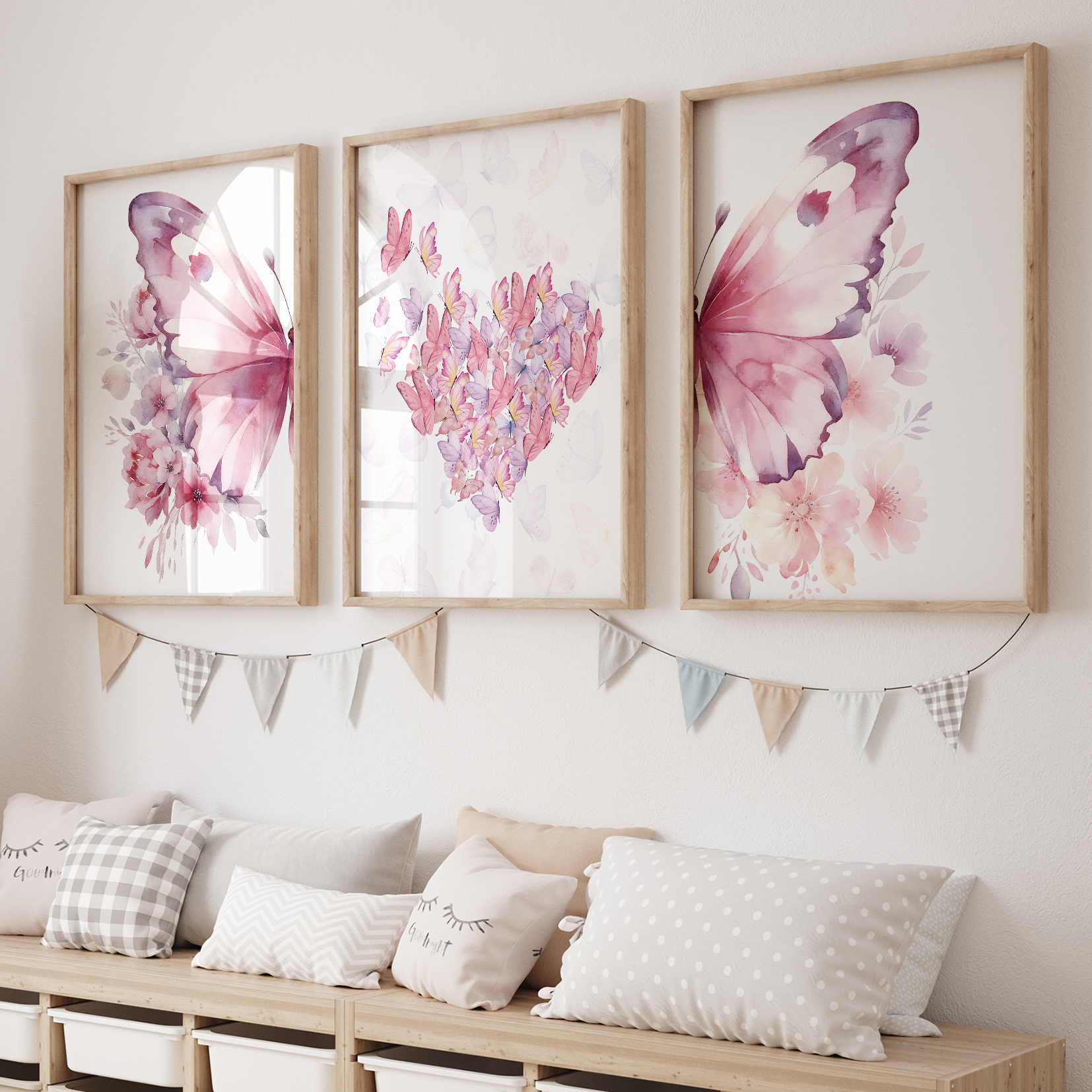 Interior Design Room - 3pcs Cartoon Children Pink Love Butterfly